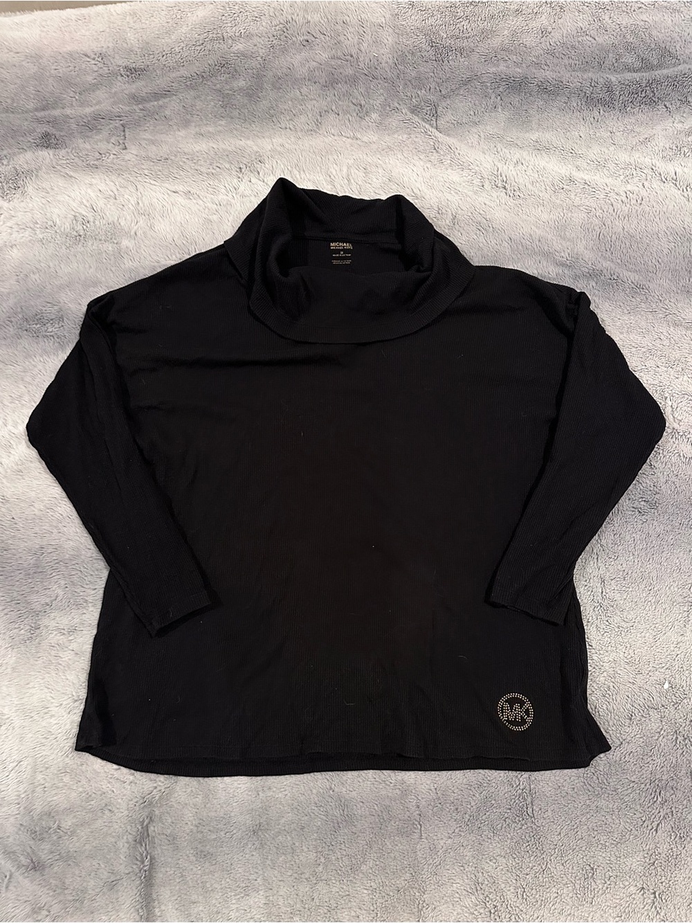 MICHAEL Michael Kors Black Ribbed Mock Neck Long Sleeve Top Lightweight Size 2X